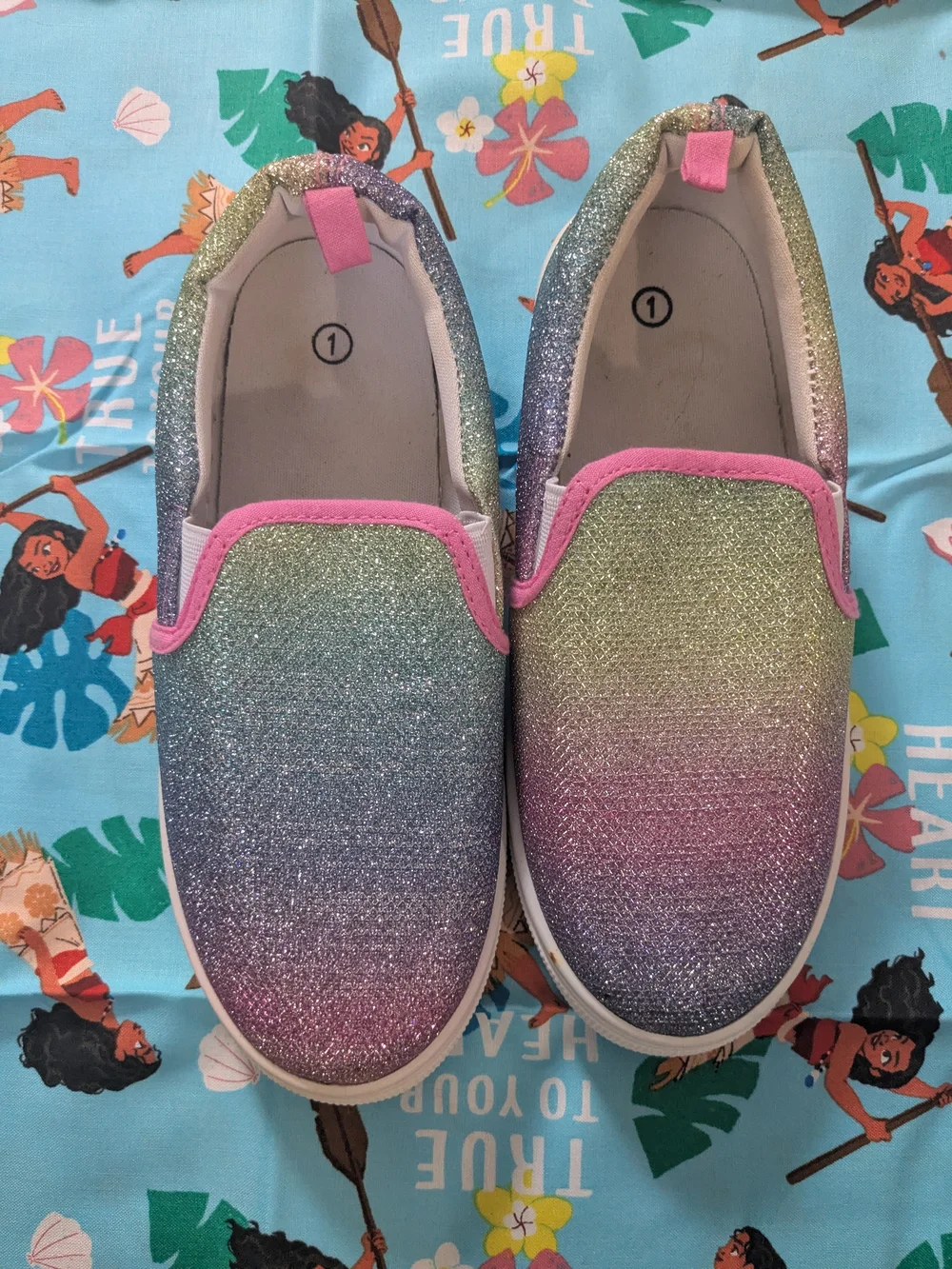 Girls' Glitter Slip-On Sneakers — Rainbow Pink Accent